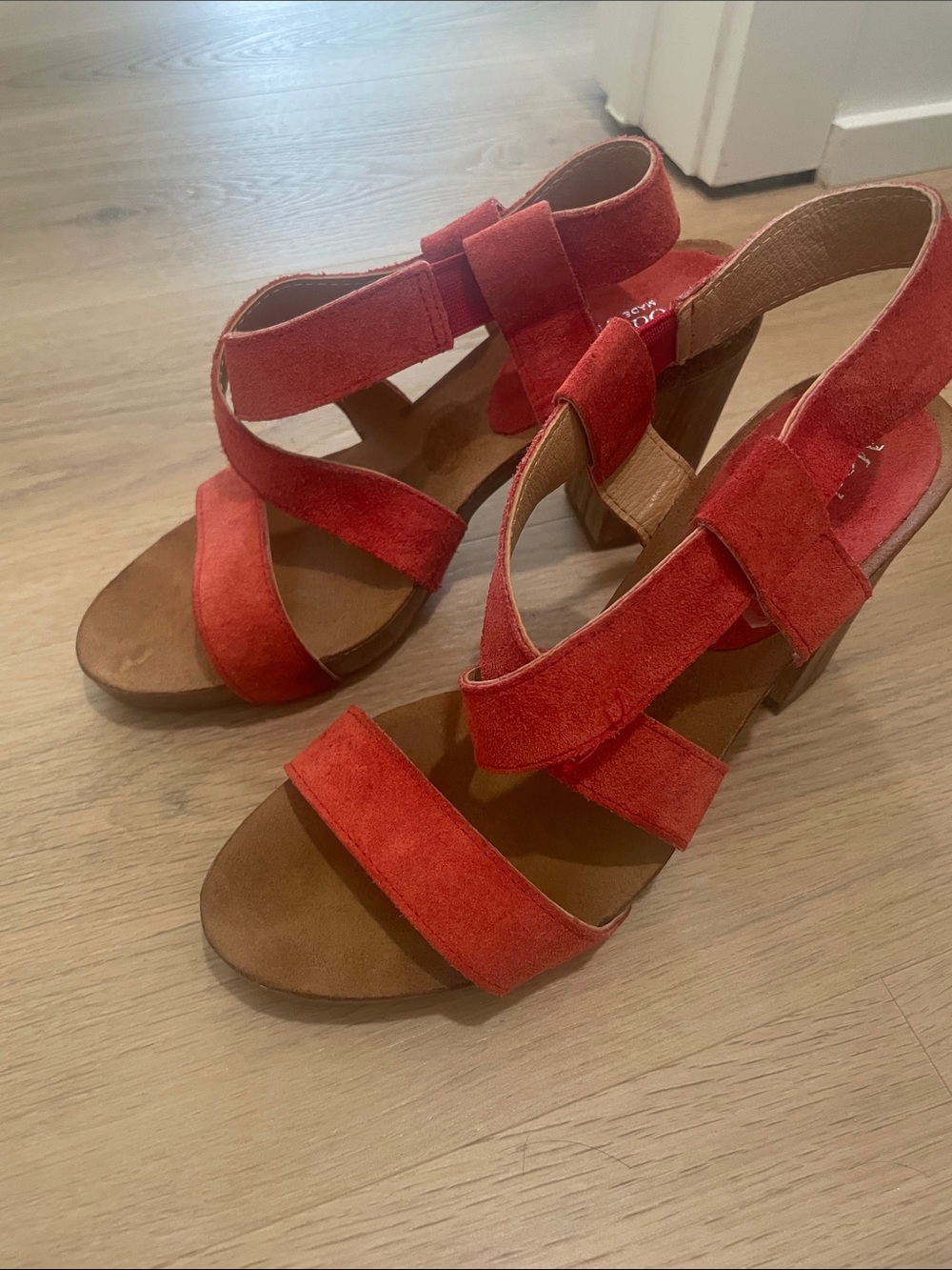 Mossimo Supply Co. Red Suede Strappy Block Heel Sandals